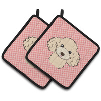 "Caroline's Treasures Checkerboard Pink Buff Poodle Pair of Pot Holders BB1258PTHD, 7.5HX7.5W, Multicolor"