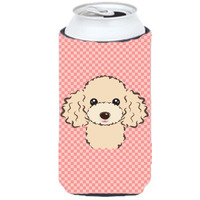 Checkerboard Pink Buff Poodle Tall Boy Beverage Insulator Hugger BB1258TBC