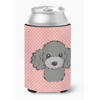 Checkerboard Pink Silver Gray Poodle Can or Bottle Hugger BB1259CC