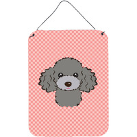 "Caroline's Treasures Checkerboard Pink Silver Gray Poodle Wall or Door Hanging Prints, 16"" x 12"""