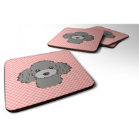 "Caroline's Treasures BB1259FC Checkerboard Pink Silver Gray Poodle Foam Coaster (Set of 4), 3.5"" H x 3.5"" W, Multicolor"