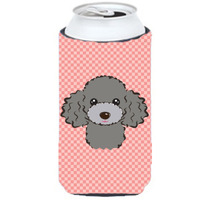 Checkerboard Pink Silver Gray Poodle Tall Boy Beverage Insulator Hugger BB1259TBC