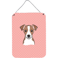 "Caroline's Treasures BB1260DS1216 Checkerboard Pink Jack Russell Terrier Wall or Door Hanging Prints, 16"" x 12"""
