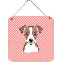 "Caroline's Treasures BB1260DS66 Checkerboard Pink Jack Russell Terrier Wall or Door Hanging Prints, 6 x 6"""
