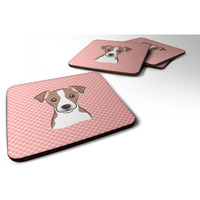 "Caroline's Treasures BB1260FC Checkerboard Pink Jack Russell Terrier Foam Coaster (Set of 4), 3.5"" H x 3.5"" W, Multicolor"