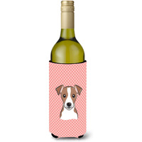 Checkerboard Pink Jack Russell Terrier Wine Bottle Beverage Insulator Hugger BB1260LITERK