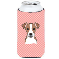 Checkerboard Pink Jack Russell Terrier Tall Boy Beverage Insulator Hugger BB1260TBC