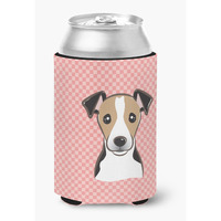 Checkerboard Pink Jack Russell Terrier Can or Bottle Hugger BB1261CC