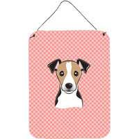 "Caroline's Treasures BB1261DS1216 Checkerboard Pink Jack Russell Terrier Wall or Door Hanging Prints, 16"" x 12"""