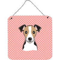 "Caroline's Treasures BB1261DS66 Checkerboard Pink Jack Russell Terrier Wall or Door Hanging Prints, 6 x 6"""