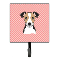 "Caroline's Treasures BB1261SH4 Checkerboard Pink Jack Russell Terrier Leash or Key Holder, Small, Multicolor"