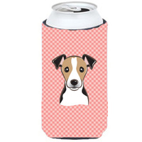 Checkerboard Pink Jack Russell Terrier Tall Boy Beverage Insulator Hugger BB1261TBC