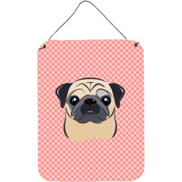 "Caroline's Treasures Checkerboard Pink Fawn Pug Wall or Door Hanging Prints, 16"" x 12"""
