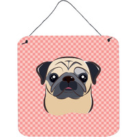 "Caroline's Treasures Checkerboard Pink Fawn Pug Wall or Door Hanging Prints, 6 x 6"""