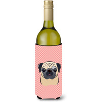Checkerboard Pink Fawn Pug Wine Bottle Beverage Insulator Hugger BB1262LITERK