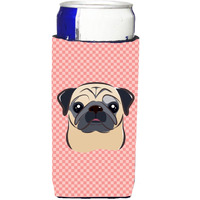 Checkerboard Pink Fawn Pug Ultra Beverage Insulators for slim cans BB1262MUK
