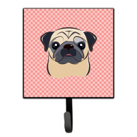 "Caroline's Treasures BB1262SH4 Checkerboard Pink Fawn Pug Leash or Key Holder, Small, Multicolor"