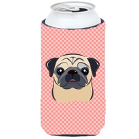 Checkerboard Pink Fawn Pug Tall Boy Beverage Insulator Hugger BB1262TBC