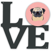 "Caroline's Treasures Checkerboard Pink Fawn Pug Metal Artwork Love wall-decor, Multicolor"