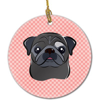 Checkerboard Pink Black Pug Ceramic Ornament BB1263CO1