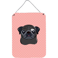 "Caroline's Treasures Checkerboard Pink Black Pug Wall or Door Hanging Prints, 16"" x 12"""