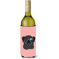 Checkerboard Pink Black Pug Wine Bottle Beverage Insulator Hugger BB1263LITERK