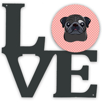 "Caroline's Treasures Checkerboard Pink Black Pug Metal Artwork Love wall-decor, Multicolor"