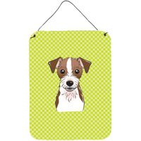 "Caroline's Treasures BB1264DS1216 Checkerboard Lime Green Jack Russell Terrier Wall or Door Hanging Prints, 16"" x 12"""