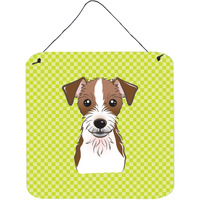 "Caroline's Treasures BB1264DS66 Checkerboard Lime Green Jack Russell Terrier Wall or Door Hanging Prints, 6 x 6"""