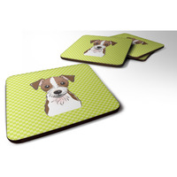 "Caroline's Treasures BB1264FC Checkerboard Lime Green Jack Russell Terrier Foam Coaster (Set of 4), 3.5"" H x 3.5"" W, Multicolor"