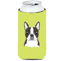 Checkerboard Lime Green Boston Terrier Tall Boy Beverage Insulator Hugger BB1265TBC
