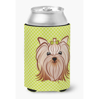 Checkerboard Lime Green Yorkie Yorkishire Terrier Can or Bottle Hugger BB1266CC