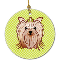 Checkerboard Lime Green Yorkie Yorkishire Terrier Ceramic Ornament BB1266CO1