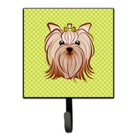 "Caroline's Treasures BB1266SH4 Checkerboard Lime Green Yorkie Yorkshire Terrier Leash or Key Holder, Small, Multicolor"