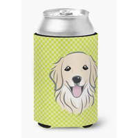 Checkerboard Lime Green Golden Retriever Can or Bottle Hugger BB1267CC