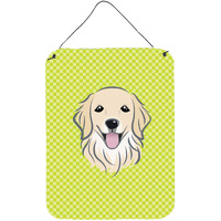 "Caroline's Treasures BB1267DS1216 Checkerboard Lime Green Golden Retriever Wall or Door Hanging Prints, 16"" x 12"""