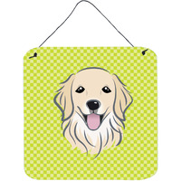 "Caroline's Treasures BB1267DS66 Checkerboard Lime Green Golden Retriever Wall or Door Hanging Prints, 6 x 6"""