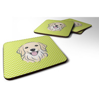 "Caroline's Treasures BB1267FC Checkerboard Lime Green Golden Retriever Foam Coaster (Set of 4), 3.5"" H x 3.5"" W, Multicolor"