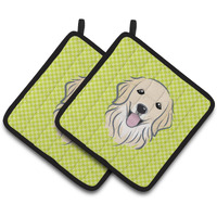 "Caroline's Treasures Checkerboard Lime green Golden Retriever Pair of Pot Holders BB1267PTHD, 7.5HX7.5W, Multicolor"
