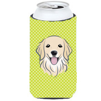 Checkerboard Lime Green Golden Retriever Tall Boy Beverage Insulator Hugger BB1267TBC