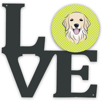"Caroline's Treasures Checkerboard Lime Green Golden Retriever Metal Artwork Love wall-decor, Multicolor"