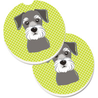 "Caroline's Treasures Checkerboard Lime green Schnauzer Set of 2 Cup Holder Car Coasters BB1268CARC, 2.56, Multicolor"