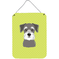 "Caroline's Treasures Checkerboard Lime Green Schnauzer Wall or Door Hanging Prints, 16"" x 12"""