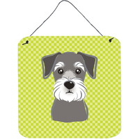 "Caroline's Treasures Checkerboard Lime Green Schnauzer Wall or Door Hanging Prints, 6 x 6"""