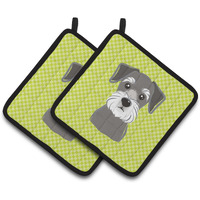 "Caroline's Treasures Checkerboard Lime green Schnauzer Pair of Pot Holders BB1268PTHD, 7.5HX7.5W, Multicolor"