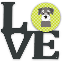 "Caroline's Treasures Checkerboard Lime Green Schnauzer Metal Artwork Love wall-decor, Multicolor"