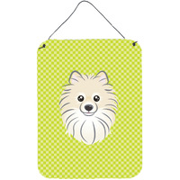"Caroline's Treasures Checkerboard Lime Green Pomeranian Wall or Door Hanging Prints, 16"" x 12"""