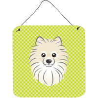 "Caroline's Treasures Checkerboard Lime Green Pomeranian Wall or Door Hanging Prints, 6 x 6"""