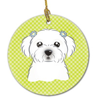 Checkerboard Lime Green Maltese Ceramic Ornament BB1270CO1