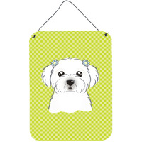 "Caroline's Treasures Checkerboard Lime Green Maltese Wall or Door Hanging Prints, 16"" x 12"""
